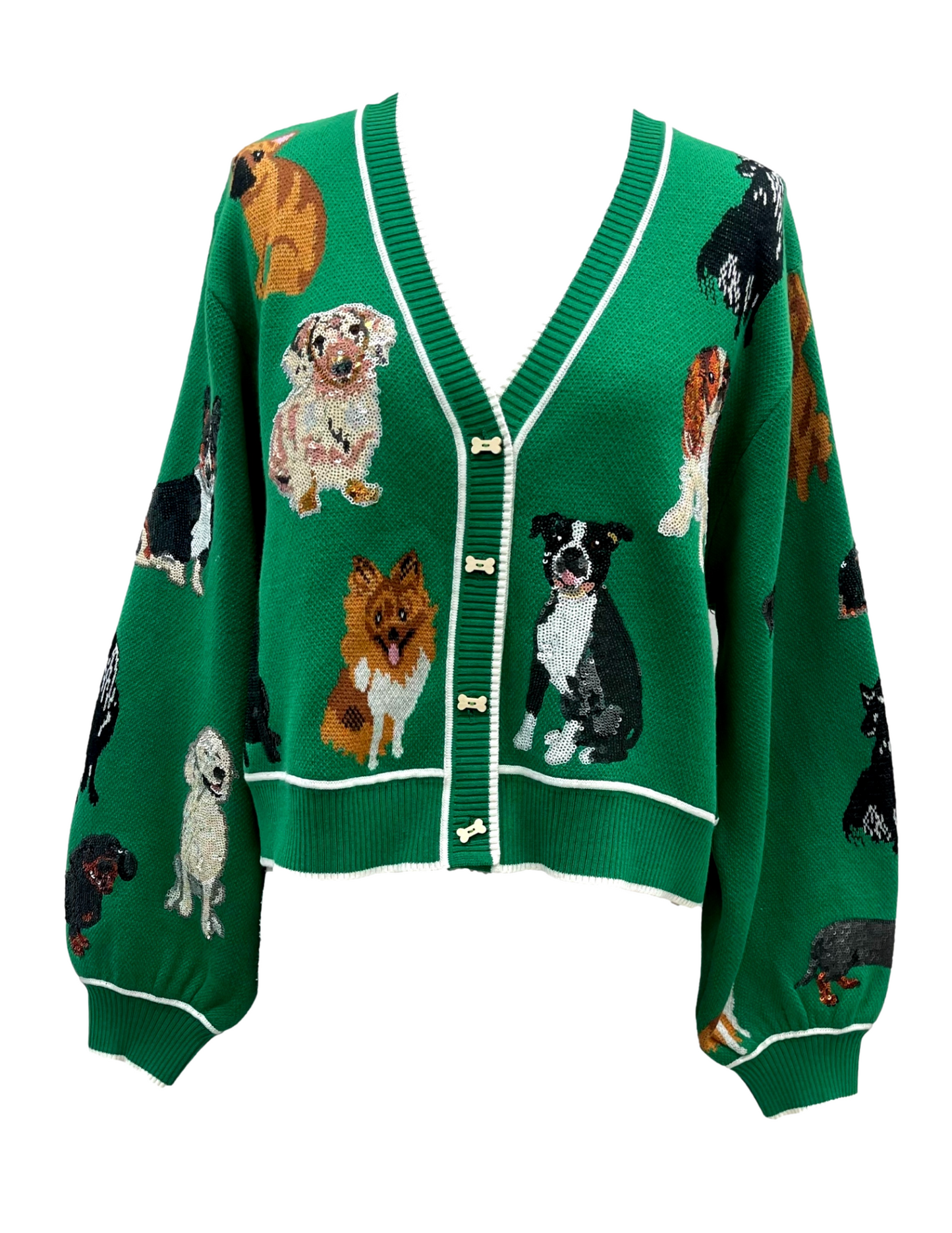 Queen of Sparkles Green Dog Button Up Cardigan