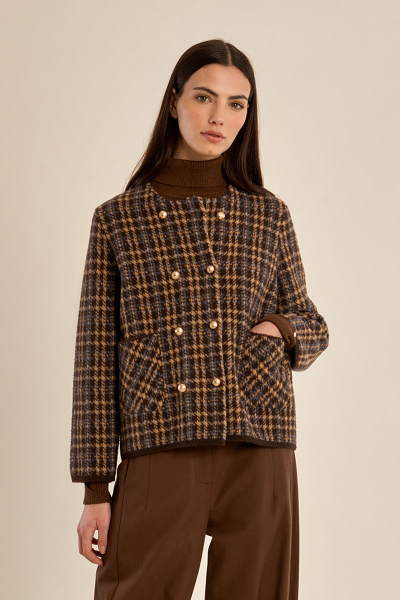 Plaid Officer Jacket - Chocolate