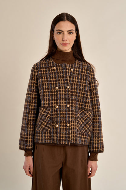 Plaid Officer Jacket - Chocolate