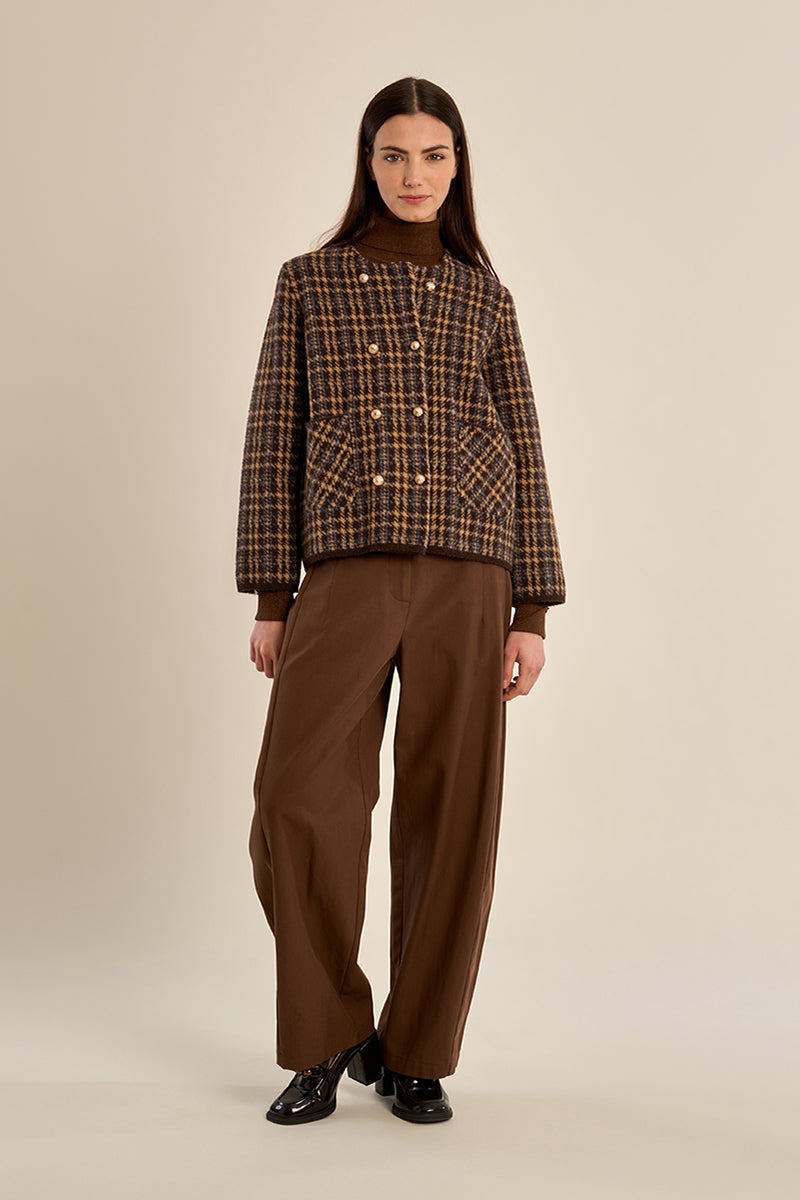 Plaid Officer Jacket - Chocolate