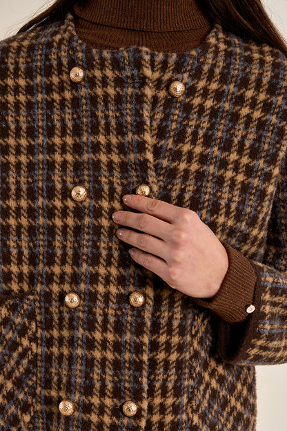 Plaid Officer Jacket - Chocolate