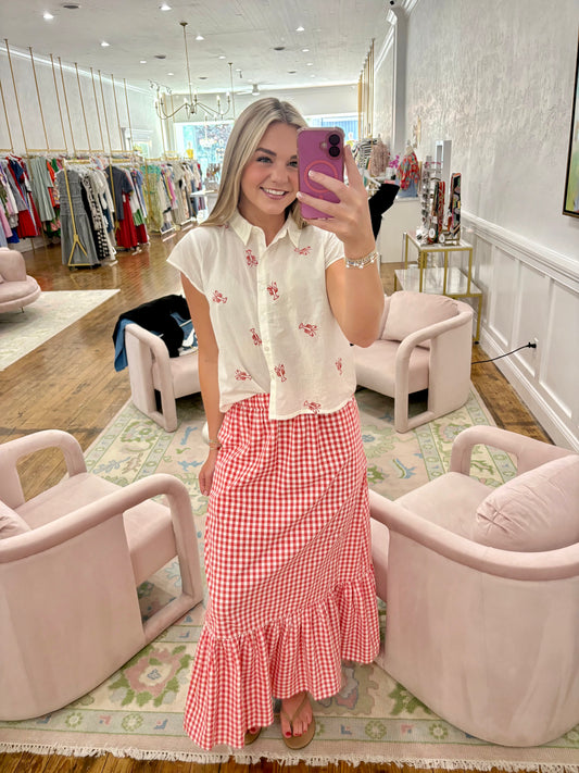 Gingham Check Skirt - Red
