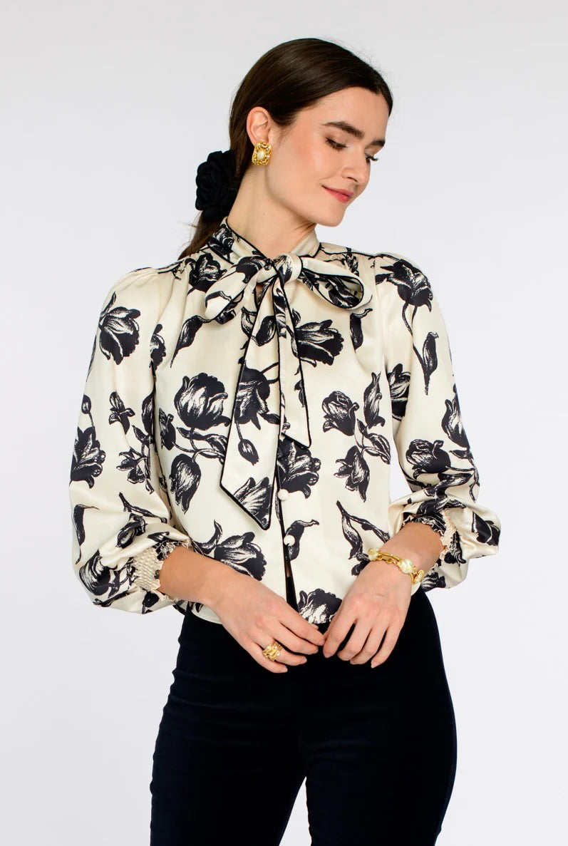 Brit Bow Blouse - Snow Tulip