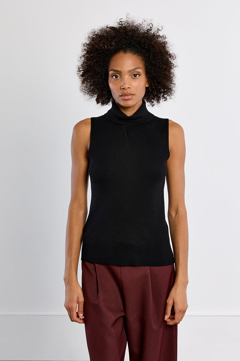 Sleeveless Turtleneck Sweater - Black