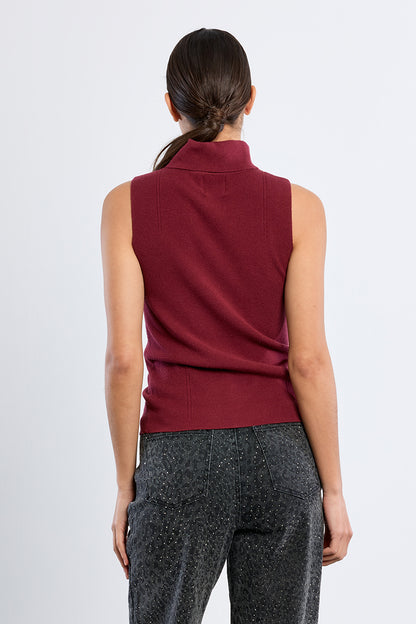 Sleeveless Turtleneck Sweater - Dark Red