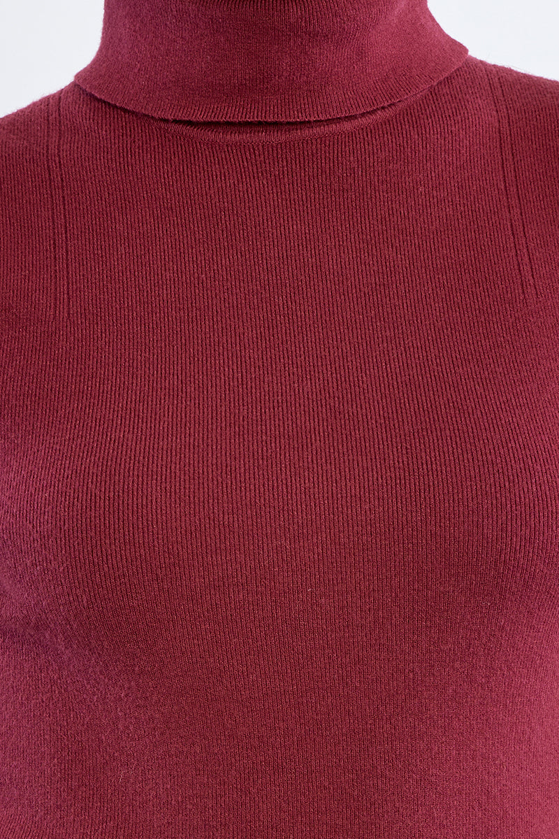 Sleeveless Turtleneck Sweater - Dark Red