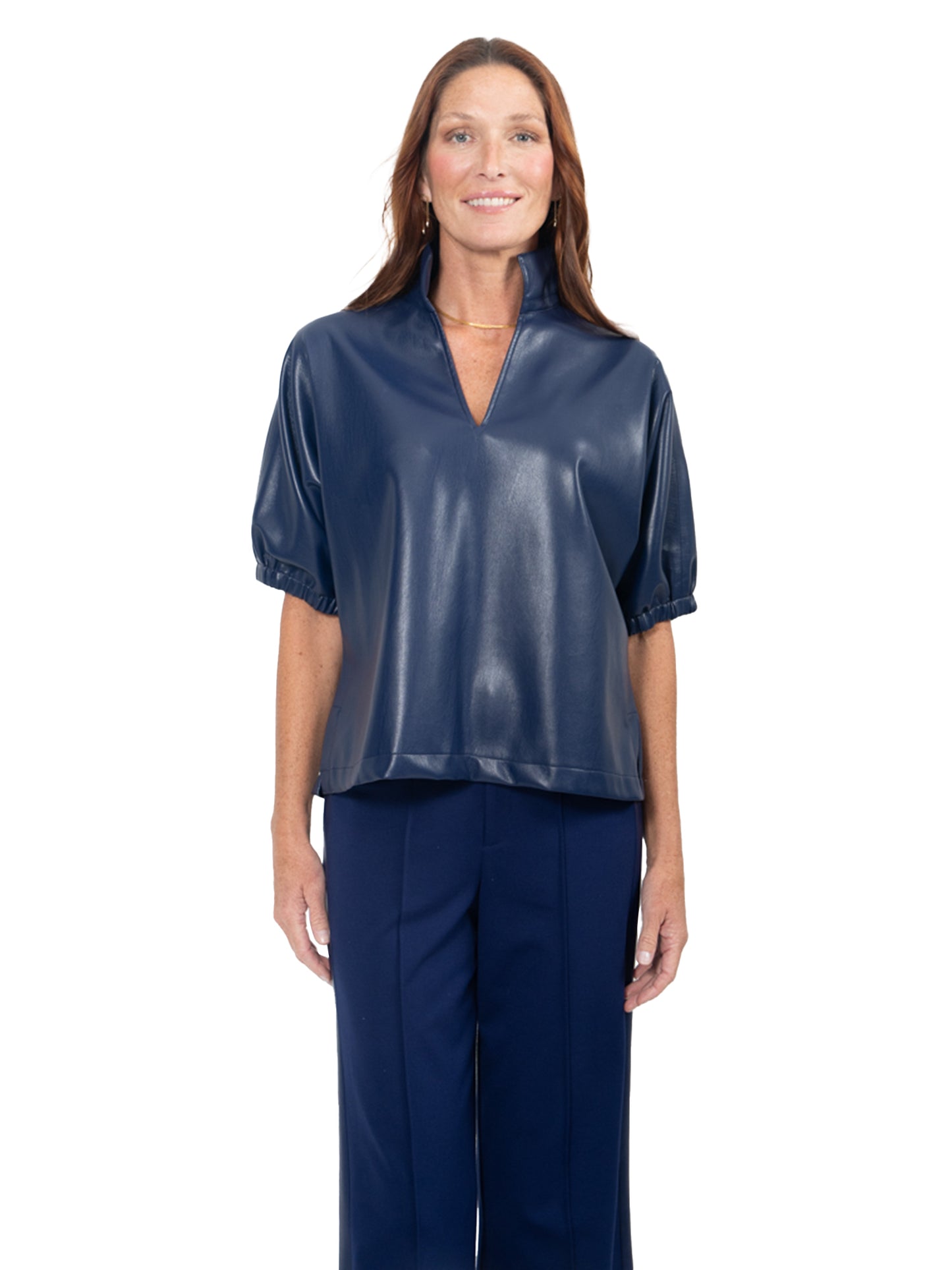 Emily McCarthy Poppy Top - Navy Vegan Leather