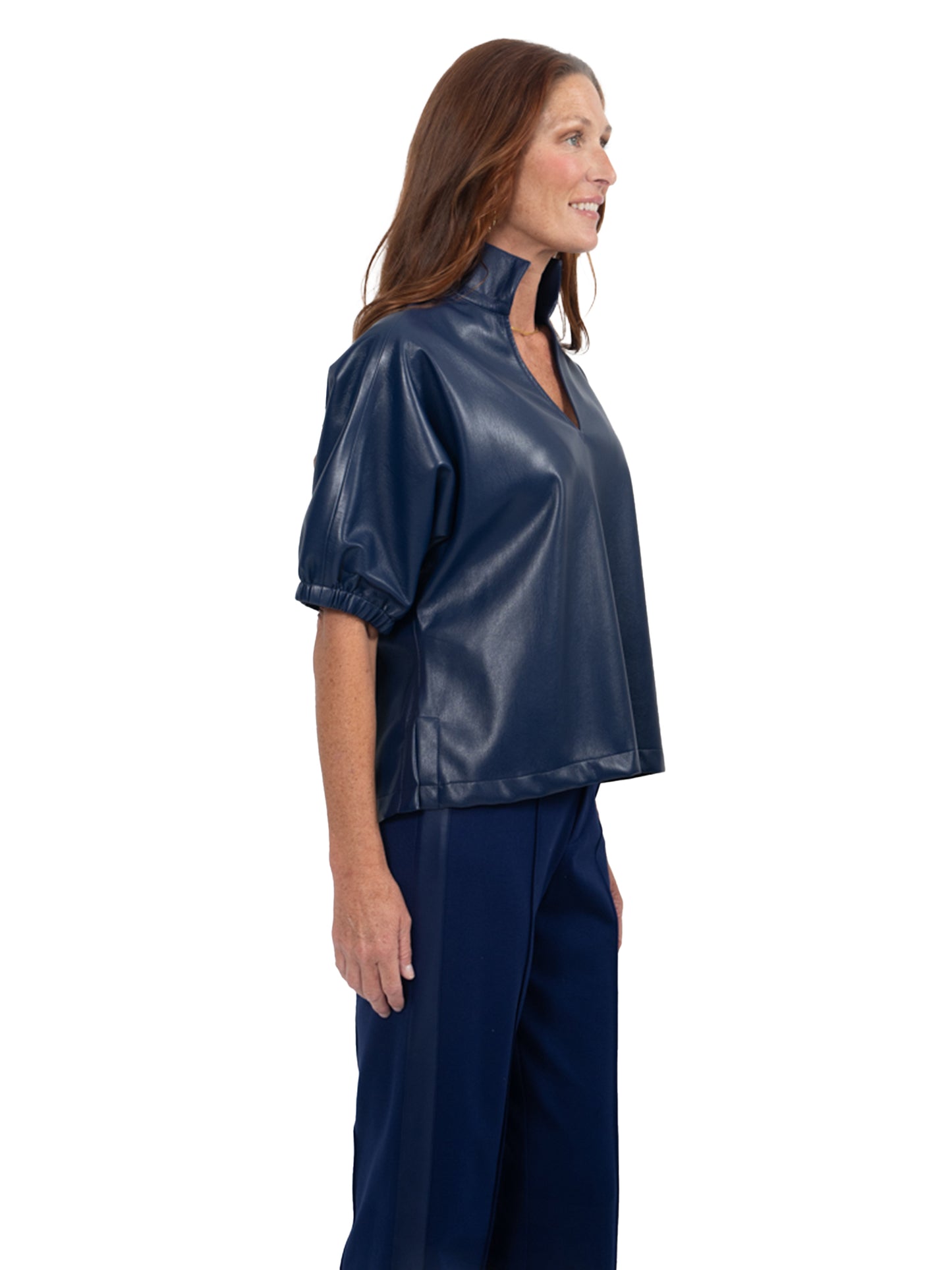 Emily McCarthy Poppy Top - Navy Vegan Leather