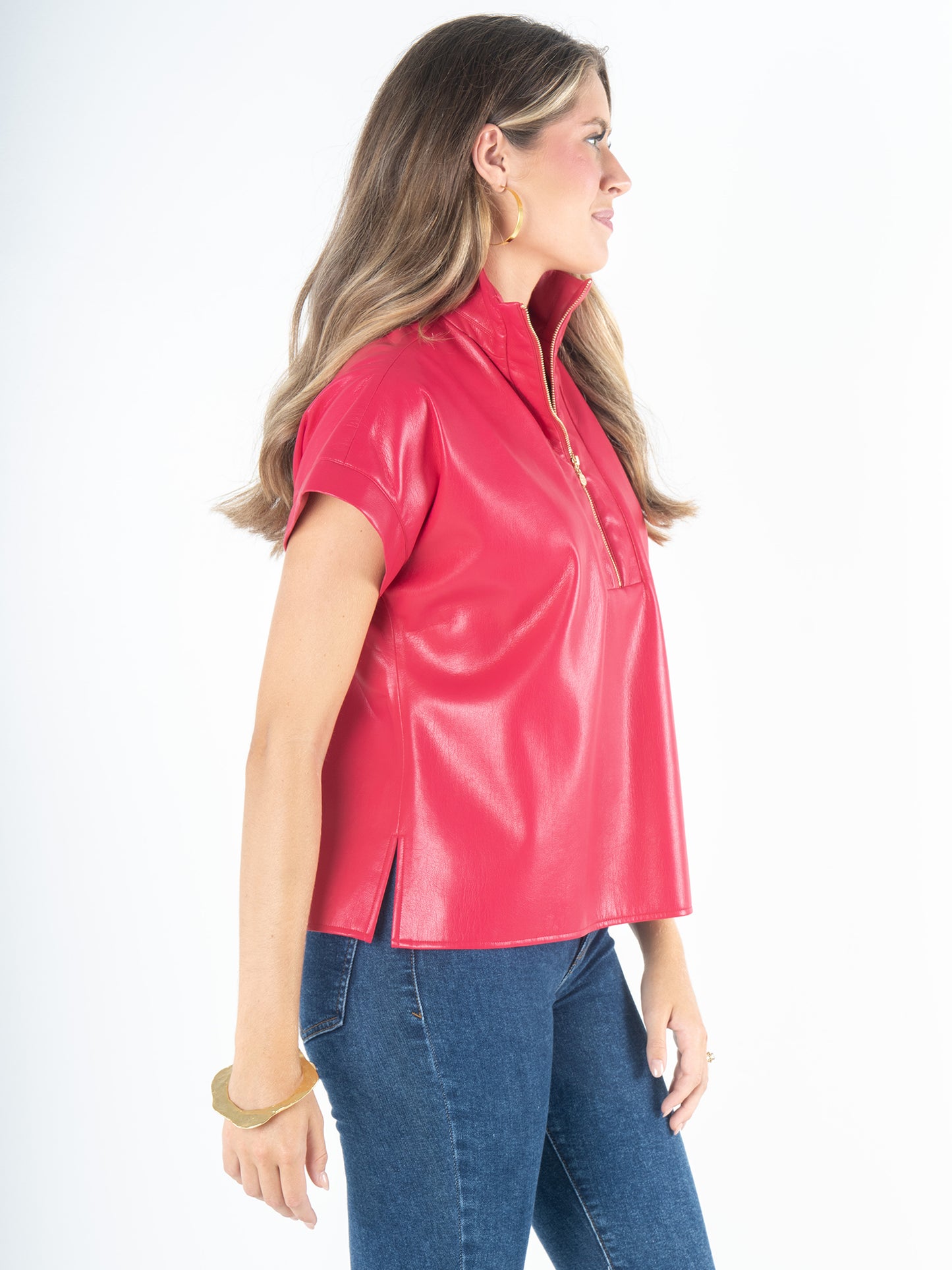 Emily McCarthy Poppy Pullover - Rose Red Faux Leather