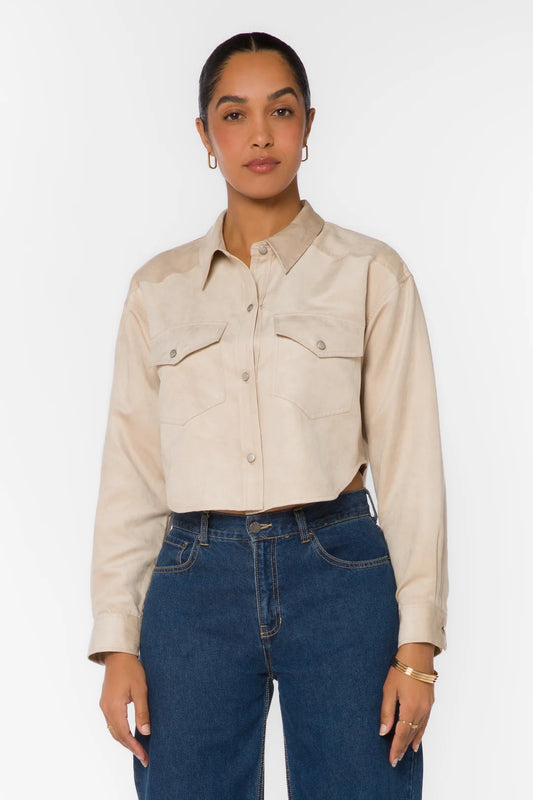 Enya Suede Crop Shirt - Ecru