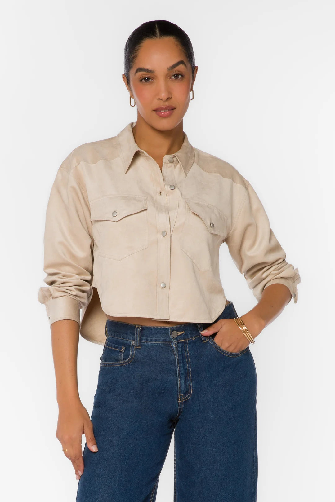 Enya Suede Crop Shirt - Ecru