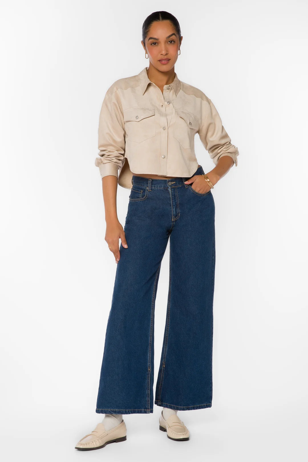 Enya Suede Crop Shirt - Ecru
