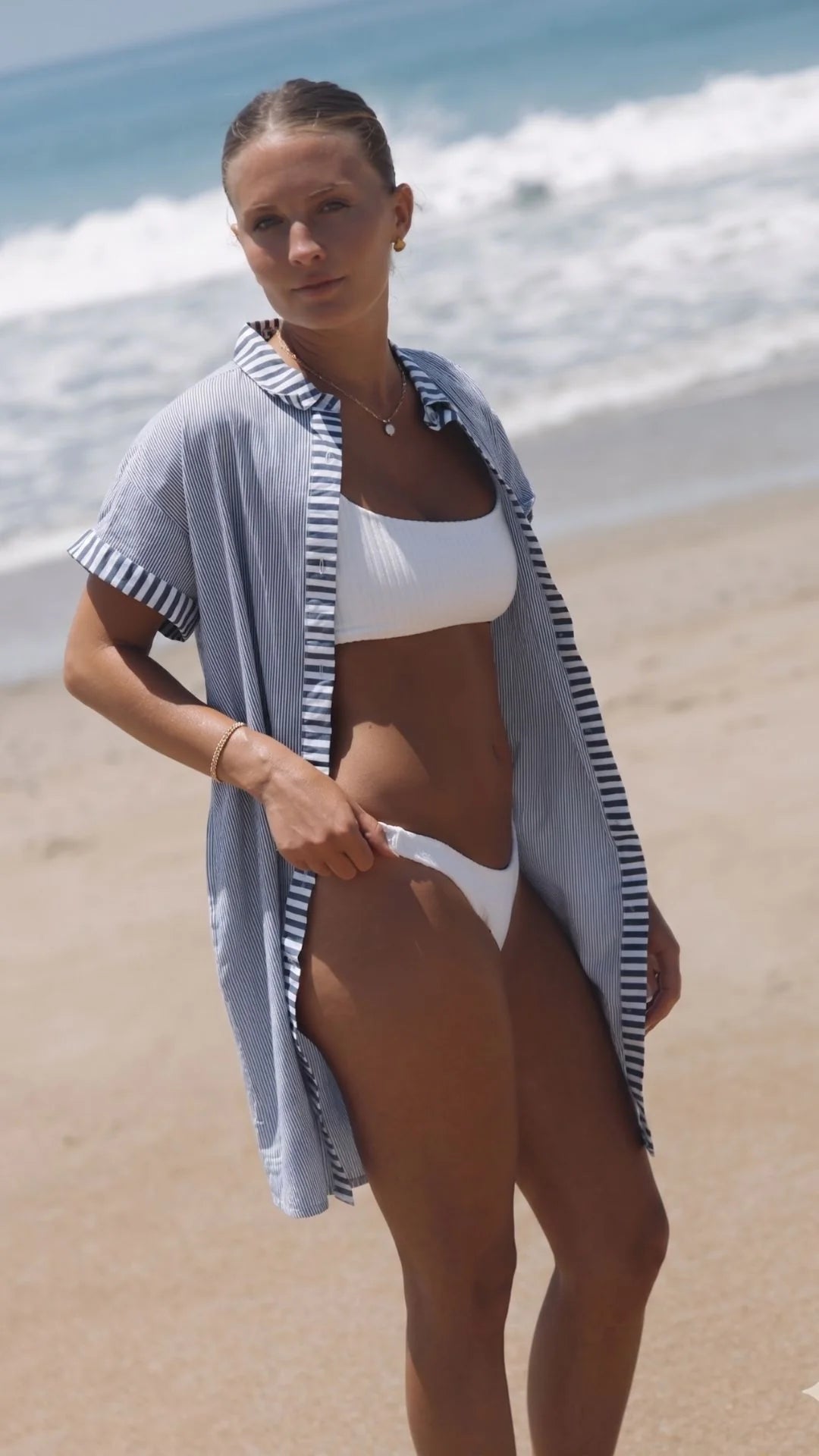 Riga Short Sleeve Short Dress - Navy Stripes