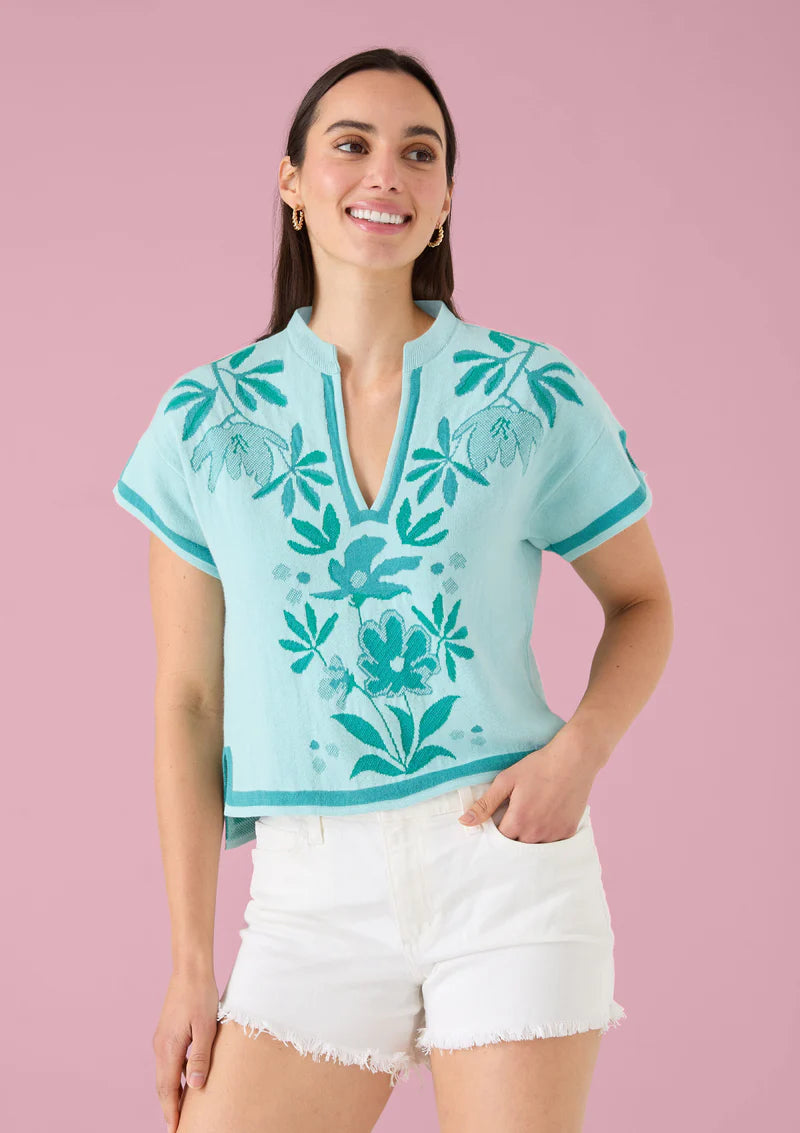 Ella Top - Mint Palmetto Floral Jacquard