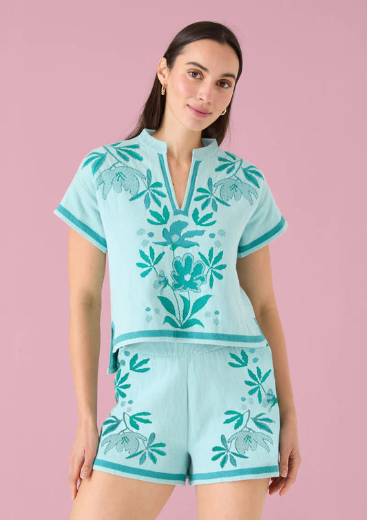 Ella Top - Mint Palmetto Floral Jacquard