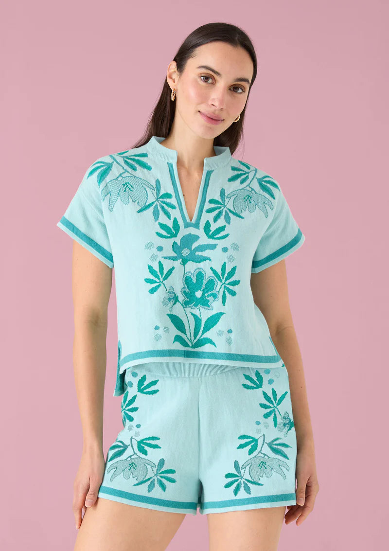 Jessi Short - Mint Palmetto Floral Jacquard