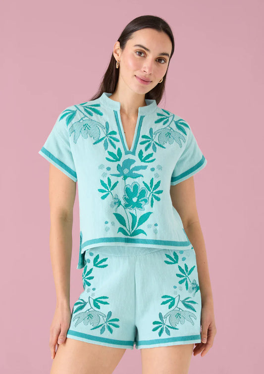 Jessi Short - Mint Palmetto Floral Jacquard