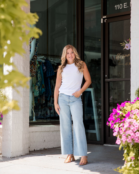 Ribbed Ruched Tank - White