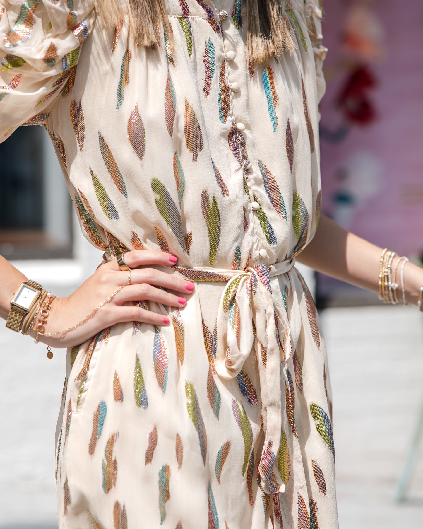 Mehsa Metallic Mini Dress - Cream
