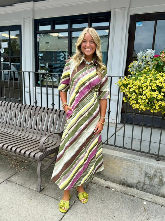 Justine Dress - Vineyard Stripe