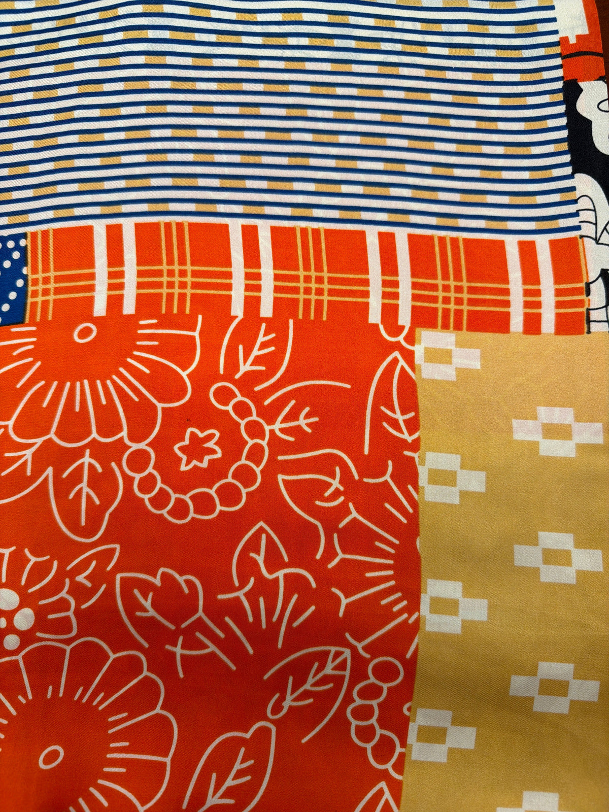 Vibrant Floral Geometric Pattern Scarf - Orange