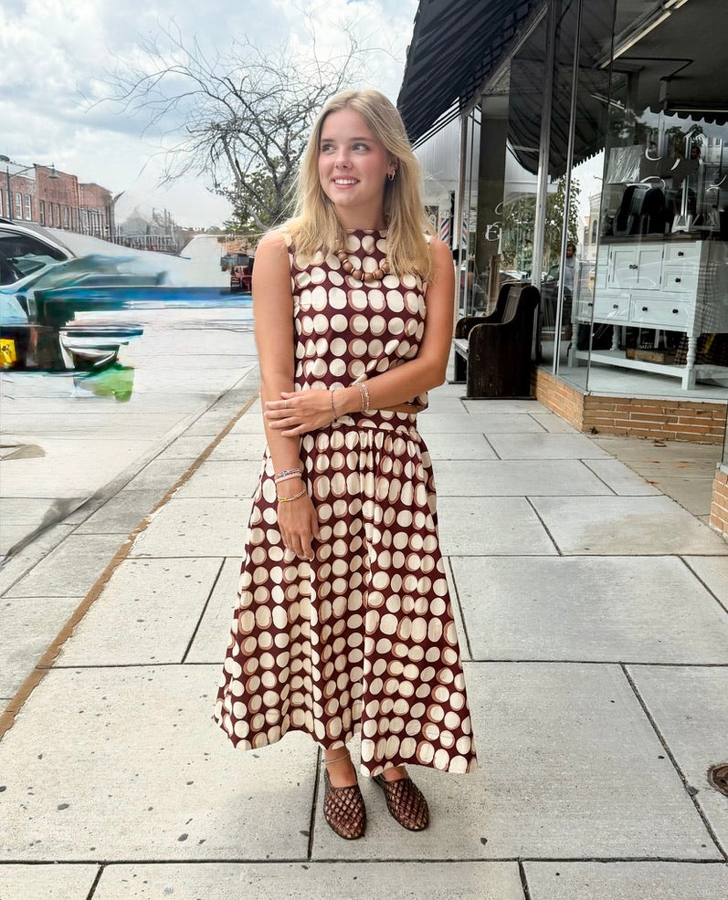 High Waisted Geometric Skirt - Brown