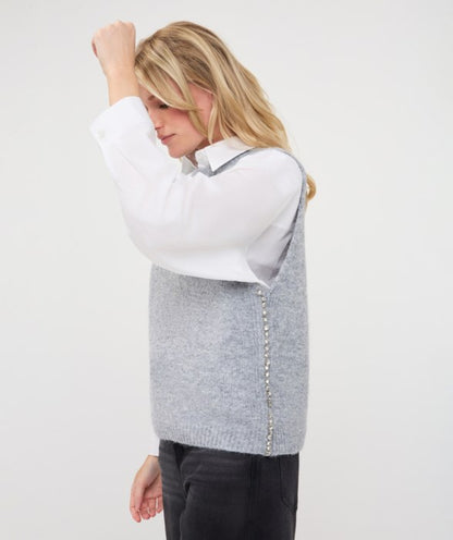 Sleeveless Diamond Gilet - Light Grey