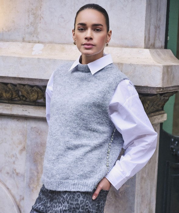 Sleeveless Diamond Gilet - Light Grey
