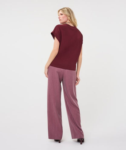 Roll Up Sleeve Satin T-Shirt - Merlot