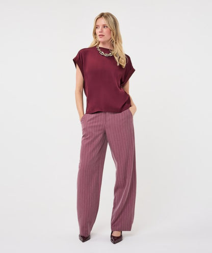 Roll Up Sleeve Satin T-Shirt - Merlot