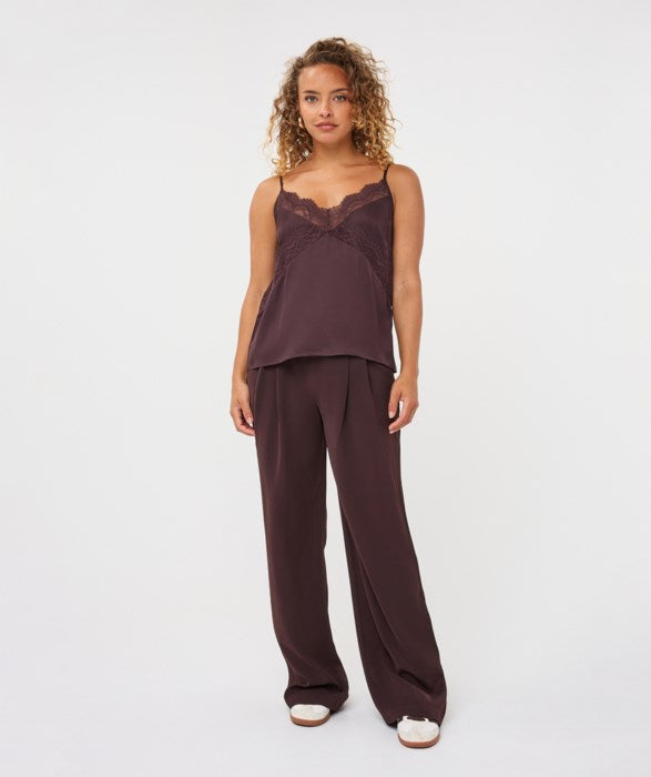 Satin Lace Camisole Top - Cacao
