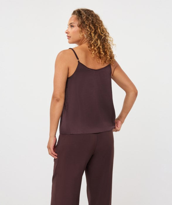 Satin Lace Camisole Top - Cacao