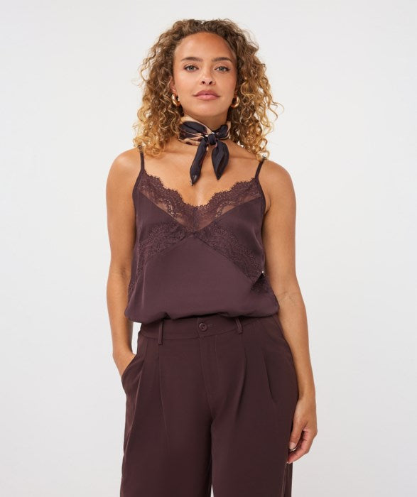 Satin Lace Camisole Top - Cacao