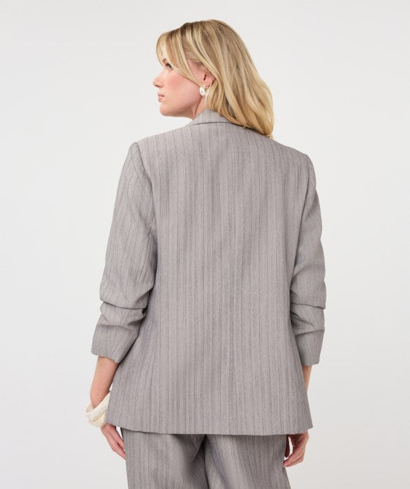 Herringbone 3/4 Sleeve Blazer - Light Grey