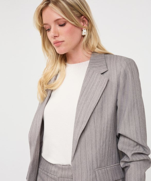 Herringbone 3/4 Sleeve Blazer - Light Grey