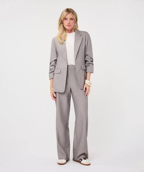 Herringbone 3/4 Sleeve Blazer - Light Grey