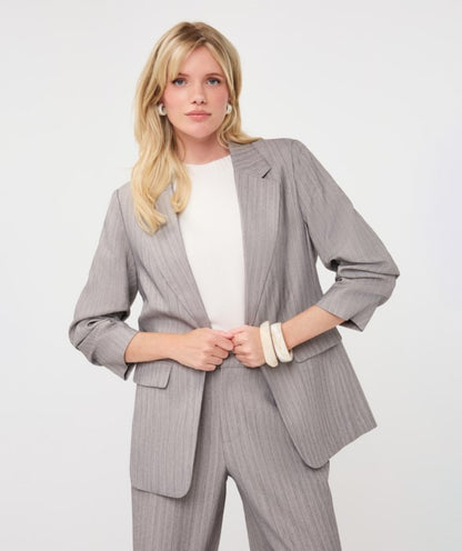 Herringbone 3/4 Sleeve Blazer - Light Grey