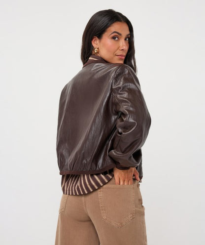 Crinkle Faux Leather Jacket - Cacao