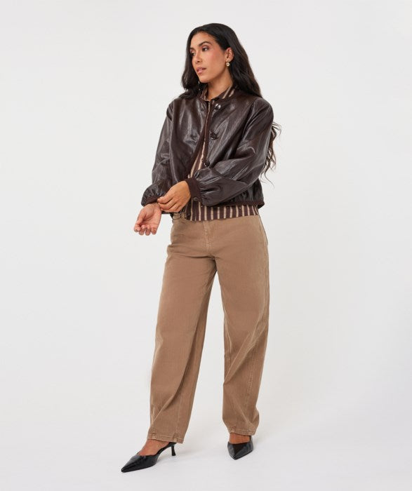 Crinkle Faux Leather Jacket - Cacao