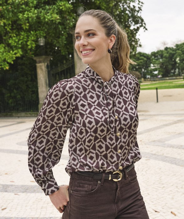 Geometric Bow Blouse