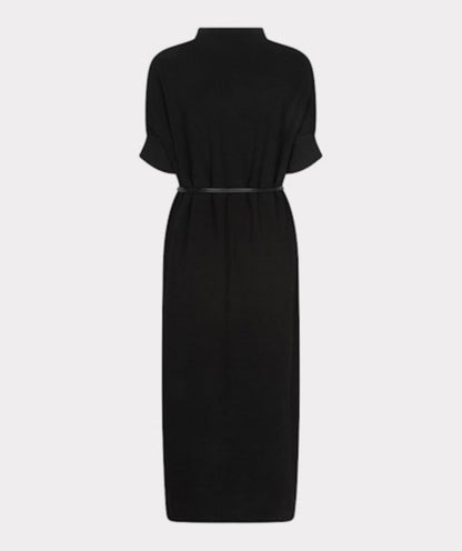 Short Sleeve Midi Knit Dress - Black