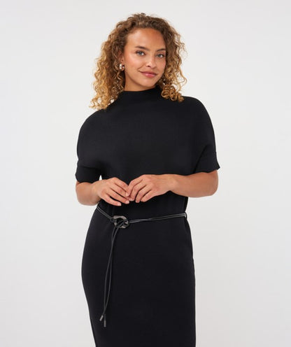 Short Sleeve Midi Knit Dress - Black