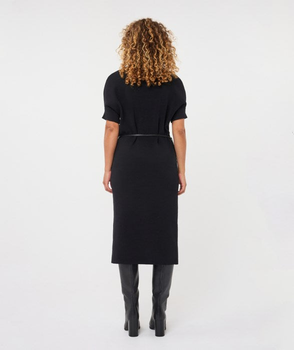 Short Sleeve Midi Knit Dress - Black