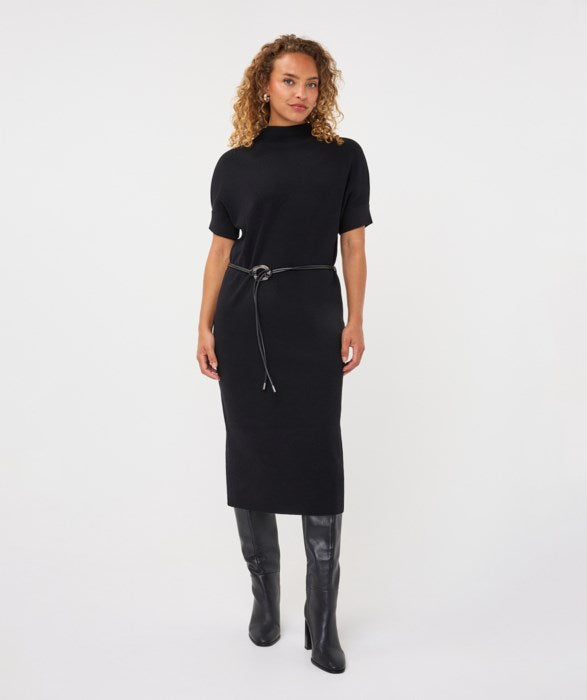 Short Sleeve Midi Knit Dress - Black