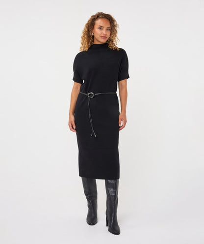 Short Sleeve Midi Knit Dress - Black