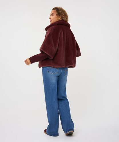 Fur Poncho Coat - Merlot