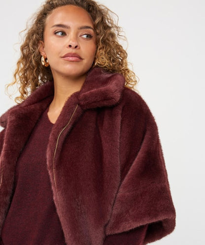Fur Poncho Coat - Merlot