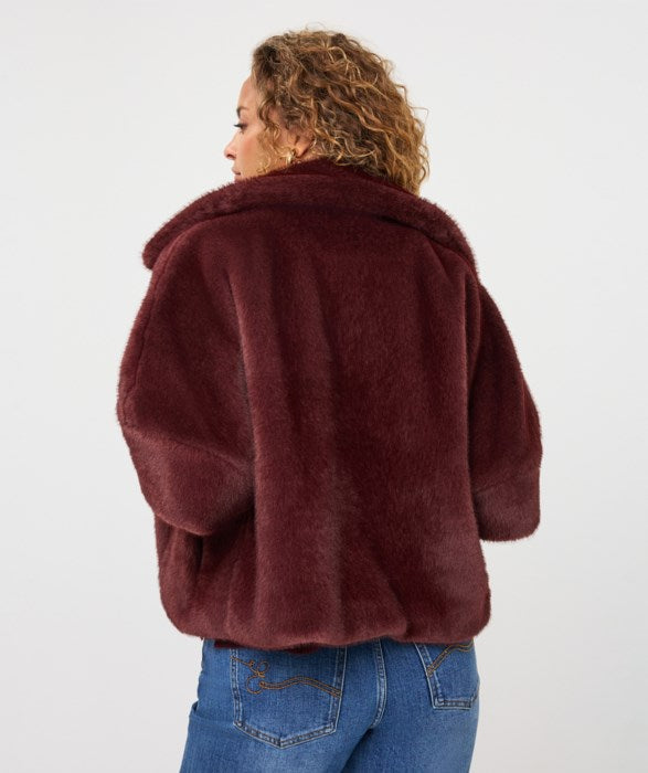 Fur Poncho Coat - Merlot