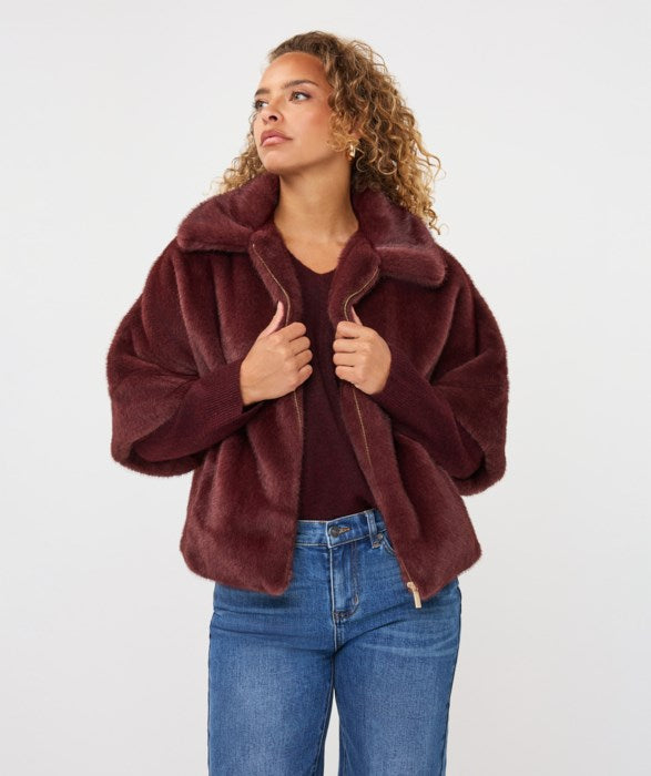 Fur Poncho Coat - Merlot