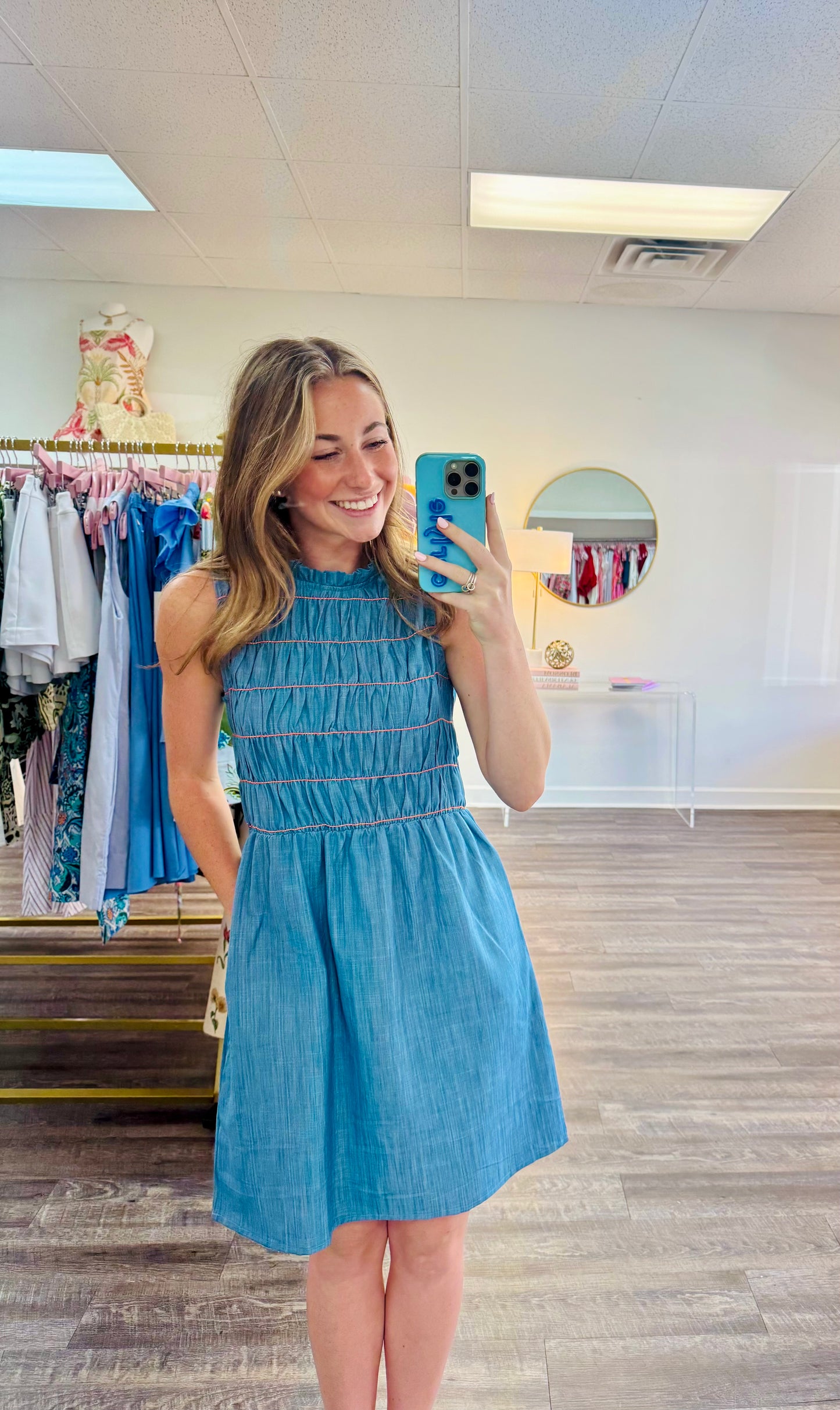 Chambray Short Dress - Light Blue
